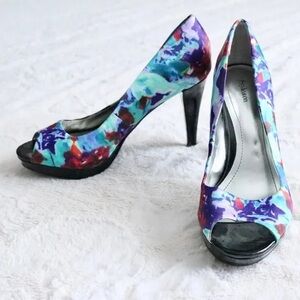 Colorful Blue Red Aqua Peep-Toe Pump Heels